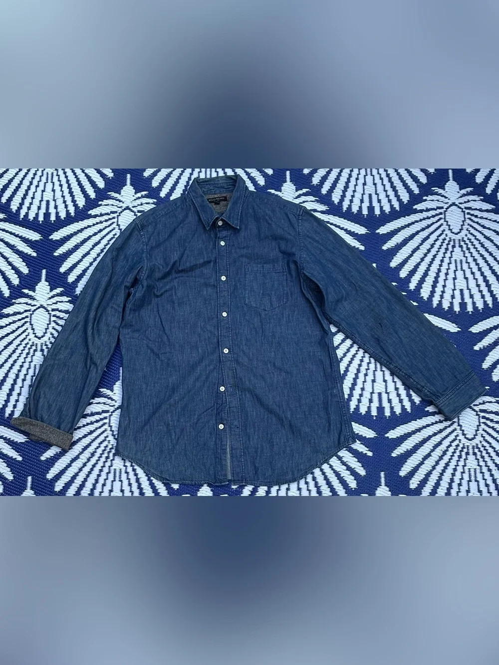 🌺Vintage Banana Republic Men's Denim w/ Gray Slim-Fit Button-Down Shirt - L